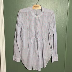 GAP Maternity Blue Striped Coral Dot Henley Top Size XS